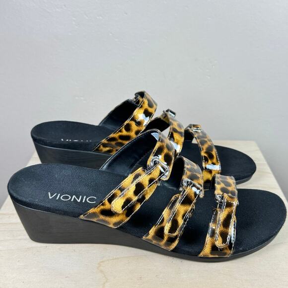 Vionic Women's Park DWYN Slide Tan Leopard Wedge Size 9 Comfort Lightweight - Picture 1 of 8